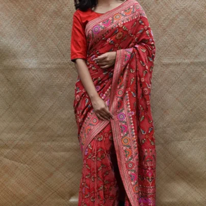 Bandhani Saree (Bright Yellow & Red)